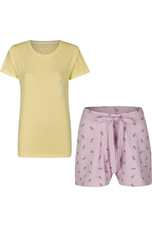 by Louise Dames pyjamaset katoen shortama met print geel roze