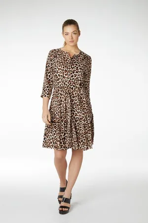 Jansen Amsterdam Ulla bohemian jurk met panterdessin tobacco