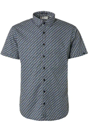 No Excess Shirt short sleeve allover printed washed blue