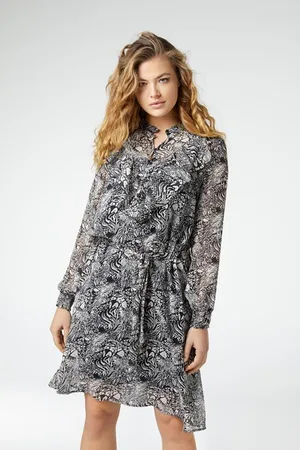 Jansen Amsterdam Tiffan transparante jurk met jungledessin kit/black