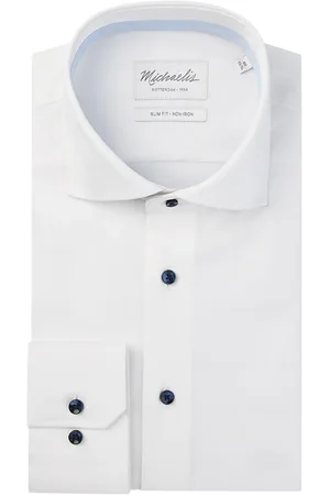 Michaelis Uni wit twill overhemd met donker knopen
