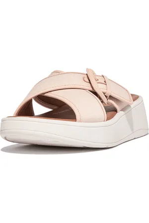 FitFlop F-mode buckle canvas flatform cross slides