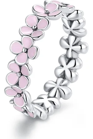 Mijn bedels Sterling ring roze bloemenkrans