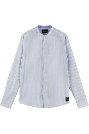 Scotch&Soda Relaxed fit- collarless shirt in blue striped