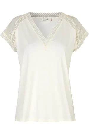 Rosemunde T-shirt met v-hals en kant ivory