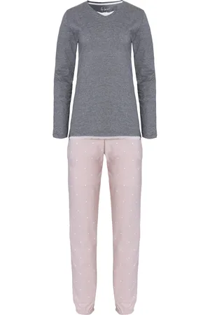 by Louise Dames pyjama set lang katoen grijs / roze