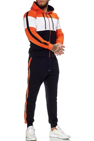OneRedox Heren joggingpak oranje wit huispak 1082