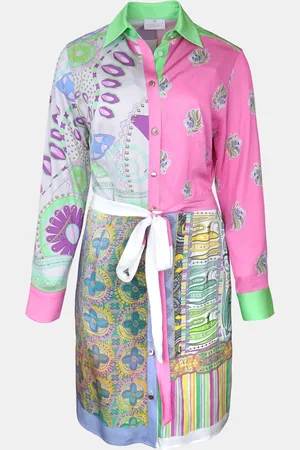 MUCHO GUSTO Jurk francis bay short roze met groen patchwork