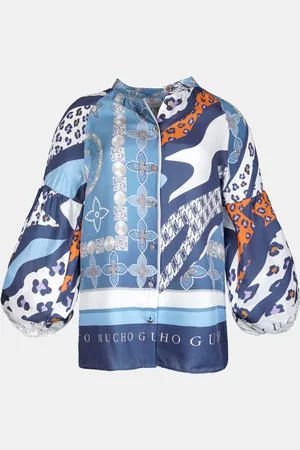 MUCHO GUSTO Blouse carini jeans blauw met oranje patchwork