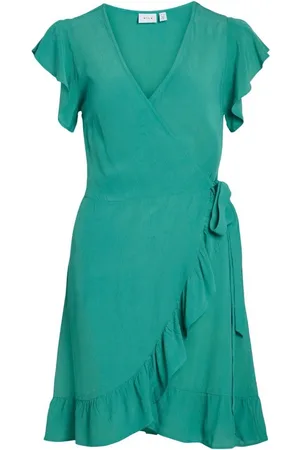 VILA Vifini wrap ss short dress noo esmerald