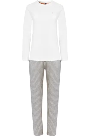 by Louise Dames pyjama set lang wit/grijs gestreept