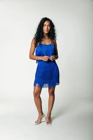 Colourful rebel Jamilla fringe strap top kobalt