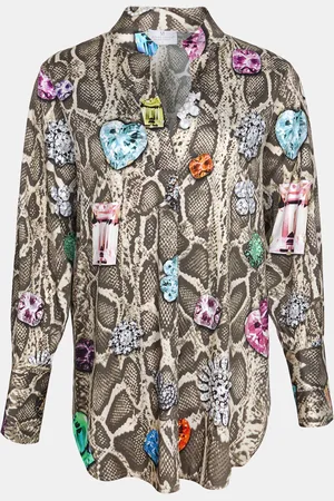 MUCHO GUSTO Blouse aachen in slangenprint met kleurrijke broches