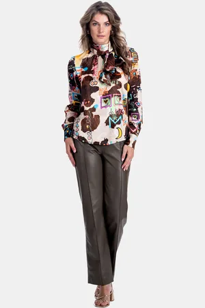MUCHO GUSTO Blouse vinci met koeienprint en graffiti illustraties