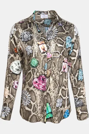 MUCHO GUSTO Blouse saint-denis in slangenprint met kleurrijke broches