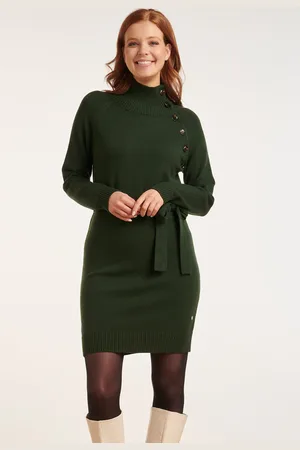 Smashed Lemon 24621 groen gebreide jurk met hoge hals