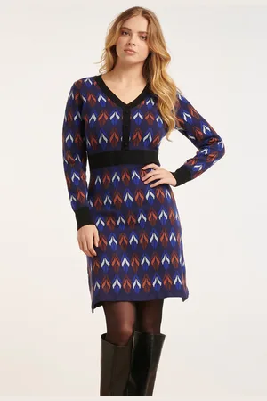 Smashed Lemon 24612 gebreide jurk met bladeren print |