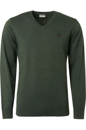 No Excess Pullover v-neck 2 coloured melange dark green