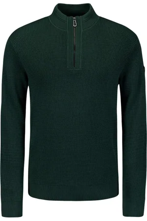 No Excess Pullover half zipper solid jacquard dark green
