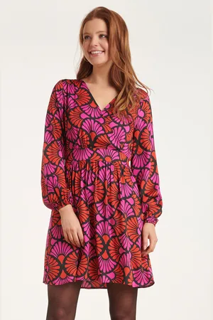 Smashed Lemon 24515 --fuchsia gedrukte korte jurk |
