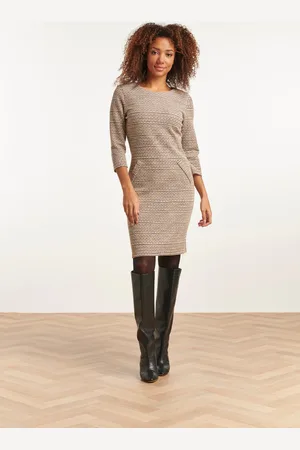 Smashed Lemon 23593 classic round neck dress met tweed effect |