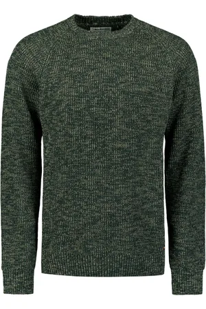 No Excess Pullover crewneck 3 coloured rib dark green