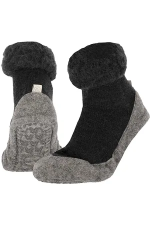 Apollo Dames / heren pantoffels slofsok antislip wol antraciet
