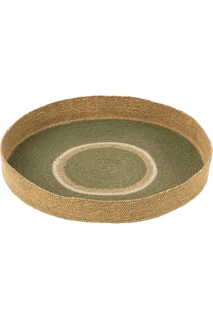 J-line Plateau rond+cirkels zeegras /naturel 50x50x7cm