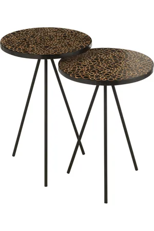 J-line Set van twee bijzettafel ringen resine /zwart 38x38x45cm