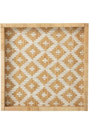 J-line Plateau vierkant patronen rotan /wit 51x51x4cm