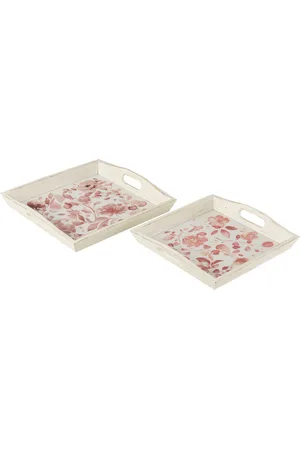 J-line Set van twee plateau rozen hout /roze 39.5x39.5x5cm