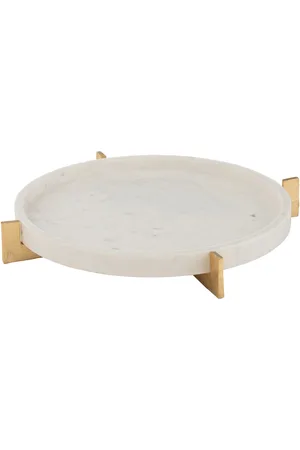 J-line Plateau marmer voet metaal grijs/champagne 43.5x43.5x6.5cm