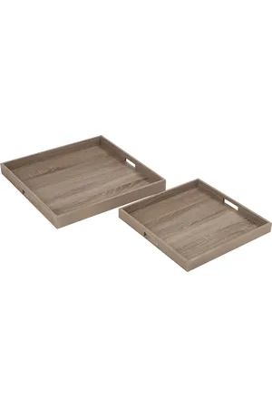 J-line Set 2 plateau vierkant hout 50x50x5cm
