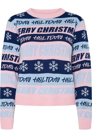 Pieces® Dames gebreide kerst trui pcholli xmas roze/blauw