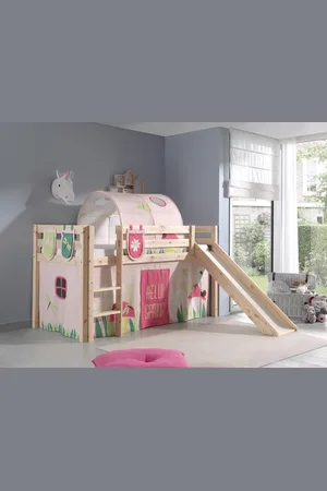 LUCEVI Pino halfhoogslaper + ladder + glijbaan + spring gordijntjes + 3 zakjes