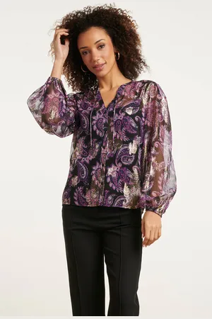 Smashed Lemon 24801 paarse paisley blouse met en jacquard |