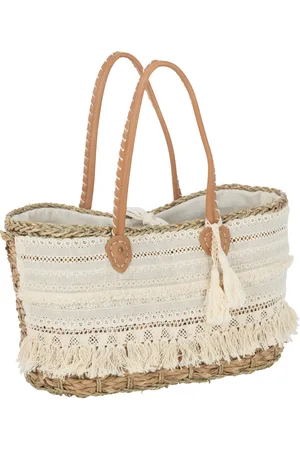 J-line Strandtas kant+kwast jute naturel/ small 49.5x24x28cm