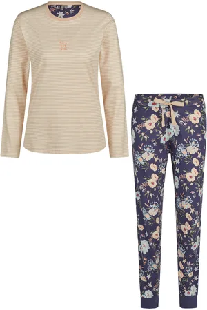 by Louise Dames pyjama set jersey katoen gebloemd oranje blauw