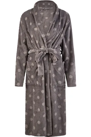 by Louise Fleece badjas dames gestipt antraciet