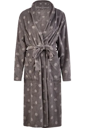 by Louise Fleece badjas dames gestipt antraciet