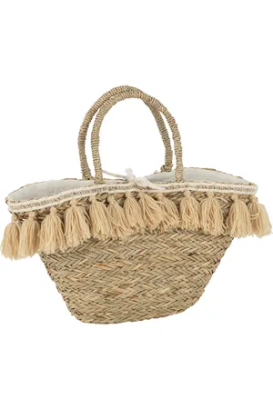 J-line Strandtas kwasten jute/textiel /beige 50x22x50cm