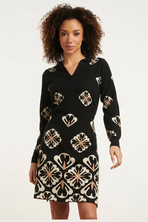 Smashed Lemon 24779 e gebreide jurk met grafische bloemenprint |