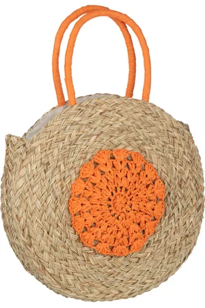 J-line Strandtas rond bloem zeegras nat/oranje 40x7x40cm