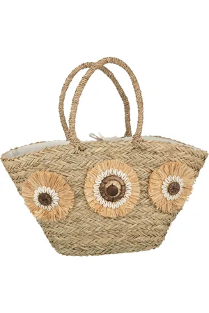J-line Strandtas zonnebloemen schelpen zeegras nat 59x16x30cm