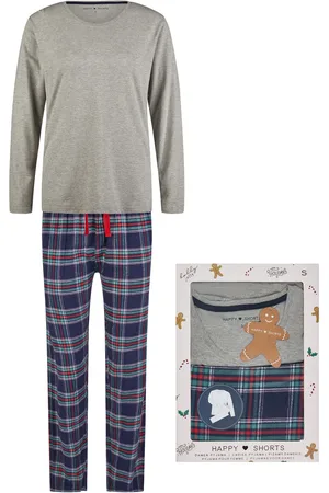 HAPPY SHORTS Dames kerst pyjama set shirt + broek giftbox flanel geruit