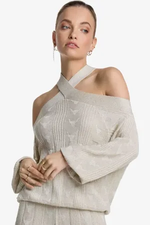 Alix the label Dames trui bull jacquard cross neck ecru