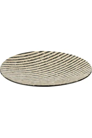 J-line Plateau rond strepen zeeschelpen/mdf zwart/wit 45x45x6cm