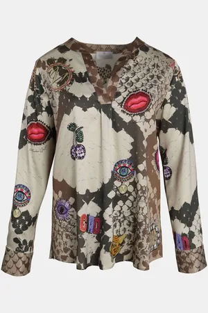 MUCHO GUSTO ® blouse grazie slangenprint en artistiek bedrukte patches