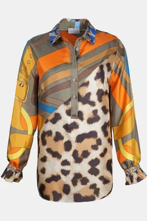 MUCHO GUSTO ® blouse santa monica luipaard oranje met gratis sjaal