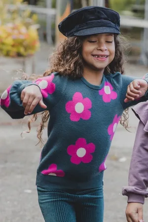 LOOXS Revolution Gebreide trui met roze bloem voor meisjes in de kleur